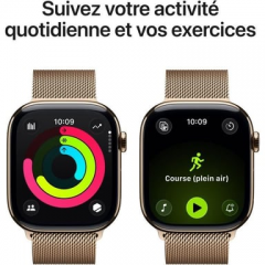 Apple - Watch Series 11 (2025) GPS + Cellular, caja de titanio dorado de 46 mm con correa milanesa, dorado - M/L - Nuevo