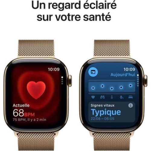 Apple - Watch Series 11 (2025) GPS + Cellular, caja de titanio dorado de 46 mm con correa milanesa, dorado - M/L - Nuevo