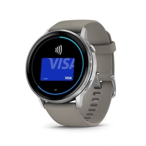 Garmin - Venu 4 - Reloj inteligente de 45 mm con GPS integrado en acero y silicona - Negro y plateado - Nuevo