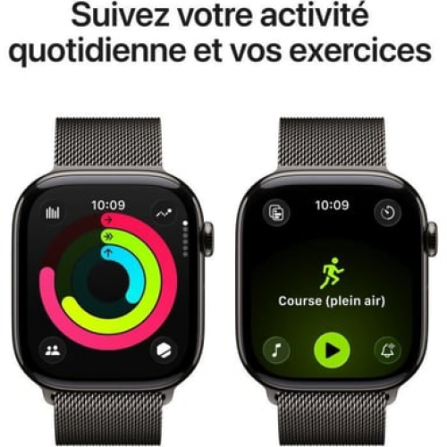 Apple - Watch Series 11 (2025) GPS + Cellular, caja de titanio color pizarra de 46 mm con correa milanesa, negro - M/L - Nuevo