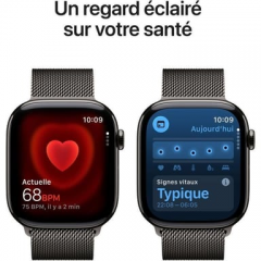 Apple - Watch Series 11 (2025) GPS + Cellular, caja de titanio color pizarra de 46 mm con correa milanesa, negro - M/L - Nuevo