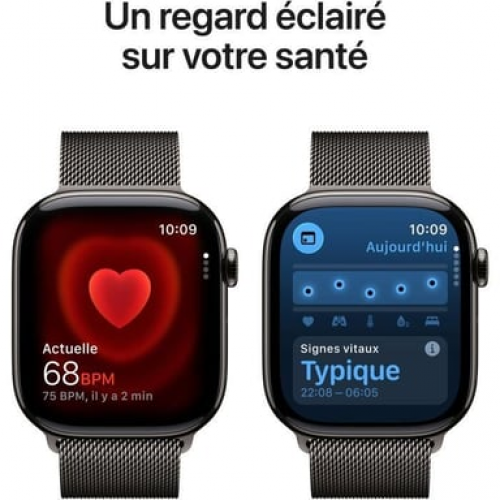 Apple - Watch Series 11 (2025) GPS + Cellular, caja de titanio color pizarra de 46 mm con correa milanesa, negro - M/L - Nuevo